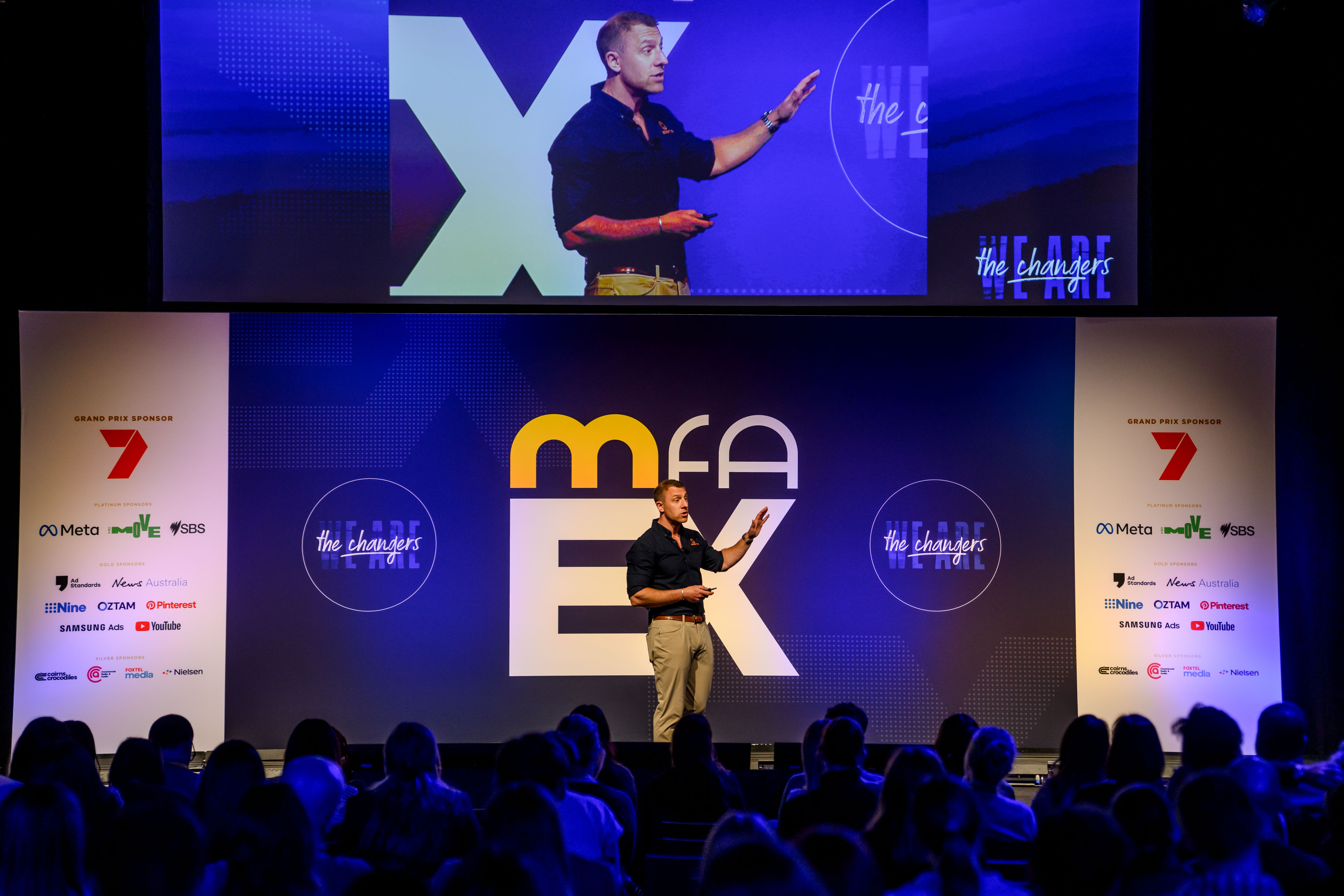 Olly presenting to a large Media Federation of Australia conference audience
